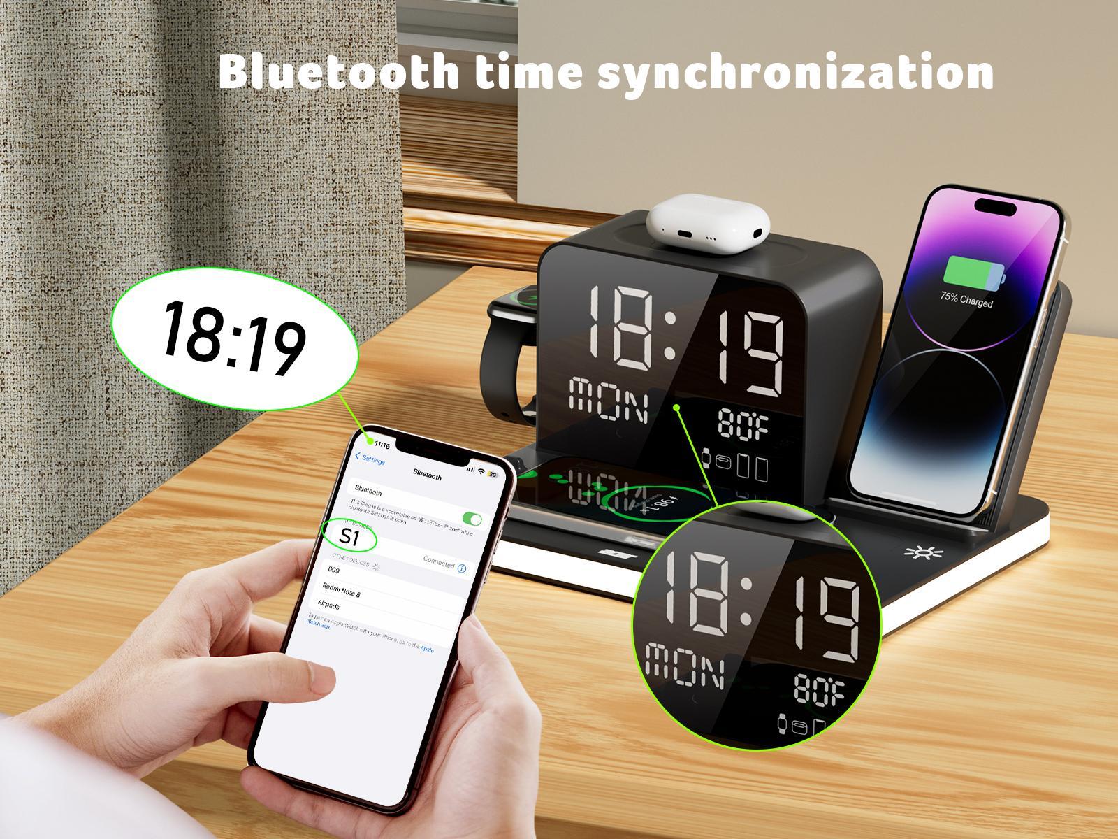 Acer 7 in 1 Wireless Charging Station with Fast Wireless Charger, LED Night Light, Bluetooth Time Sync Clock & Temperature Display, USB-A & USB-C, Magnetic MagSafe &ndash; for iPhone, Android Phone, Apple Watch & AirPods, Gift