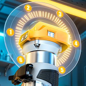 800W Cordless Compact Router for DeWalt 20V Battery, Battery NOT Included, 6 Variable Speeds Router Tool for Woodworking, 30,000 RPM Fixed Base Wood Router with Trim Router Bits, Edge & Roller Guide, Dust Hood
