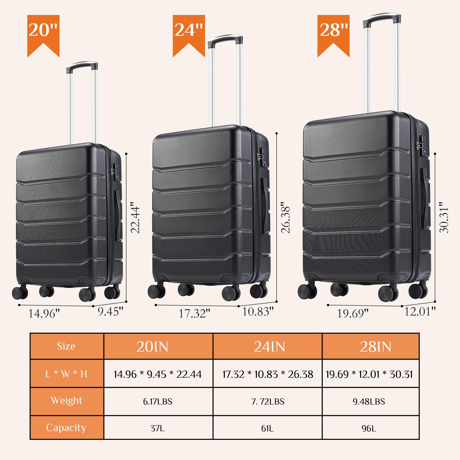 Travel Luggage, 20"/24"/28" Hardshell ABS Suitcase with Double Spinner Wheels, Lightweight Expandable Rolling Luggage with TSA Lock, Hardshell Abs Luggage