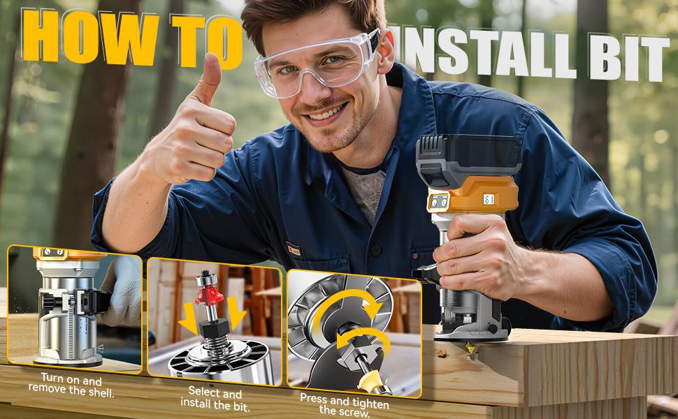800W Cordless Compact Router for DeWalt 20V Battery, Battery NOT Included, 6 Variable Speeds Router Tool for Woodworking, 30,000 RPM Fixed Base Wood Router with Trim Router Bits, Edge & Roller Guide, Dust Hood