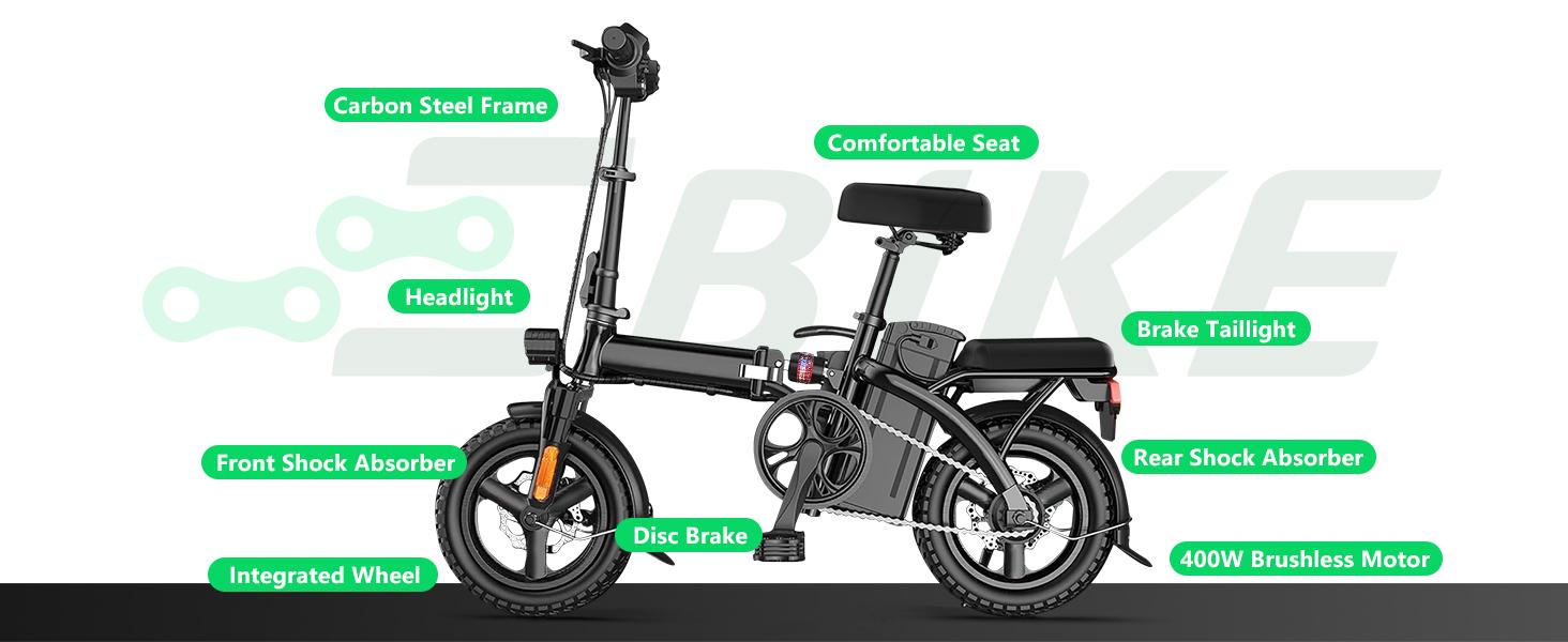 750W Folding Electric Bike for Adults, Maximum speed 20+ MPH,Range 30+ Miles Ebikes, 14inch Compact E-bike, 48V12 Removable Battery, Multi-function suspension,suitable for adults up to 400 lbs, UL 2849 Certified