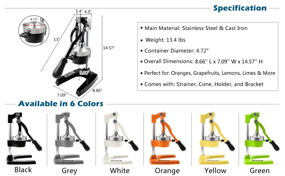 ROVSUN Professional Citrus Juicer Lemon Squeezer, Commercial Manual Fruit Press Juicer for Lemon Pomegranate Orange Juice, Heavy Duty Hand Press Orange Juicer Press and Lime Squeezer Stand summervibes ROVSUN Professional Citrus Juicer Lemon Squeezer, Commercial Manual Fruit Press Juicer for Lemon Pomegranate Orange Juice, Heavy Duty Hand Press Orange Juicer Press and Lime Squeezer Stand summervibes