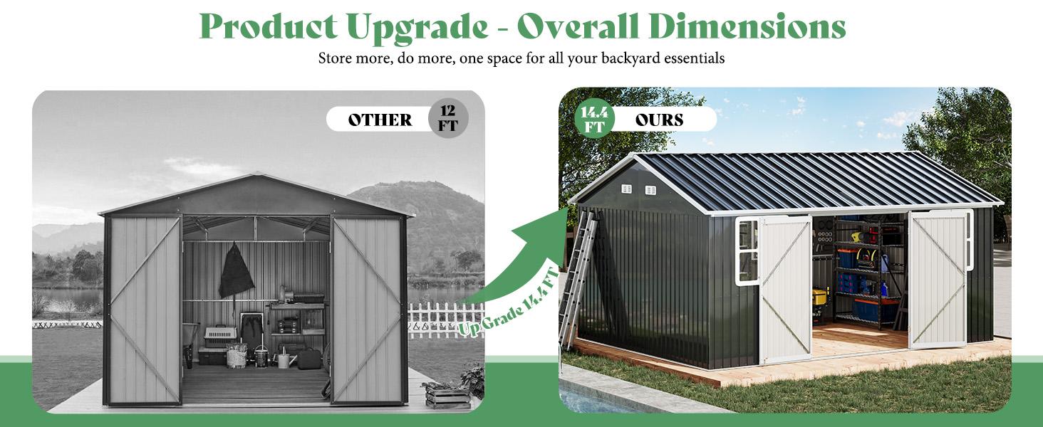 [Brandday][Memorialday] AMERLIFE Shed 4-pane Window Nordic Cottage Storage Shed Outdoor Metal Garden House Double Hinged Lockable Doors for Backyard Garden Patio Lawn