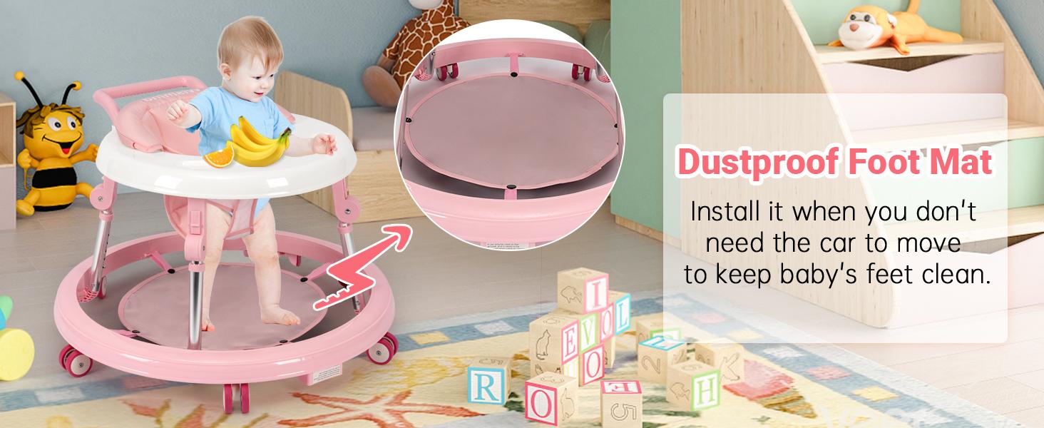 Baby Walker Foldable with 9 Adjustable Heights, Baby Walkers and Activity Center for Boys Girls Babies 7-18 Months, Baby Walker with Wheels Portable