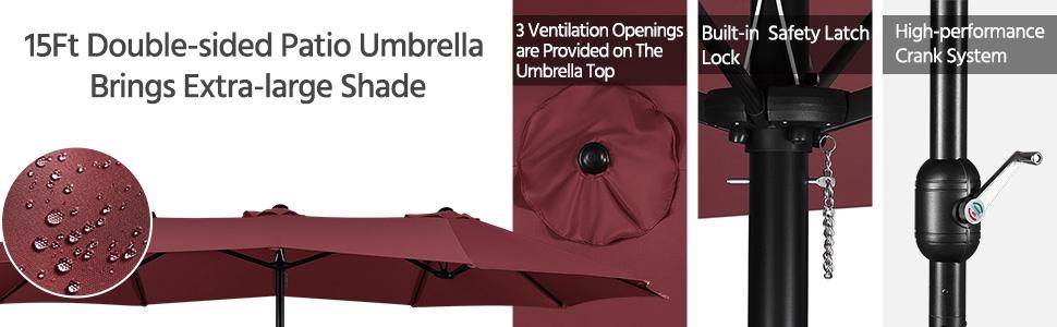 【On Sale】Yaheetech Massive 15/13ft Double-Sided Patio Umbrella | Heavy Duty & 2 Sandbags Included, Easy Crank for Garden Pool and Lawn