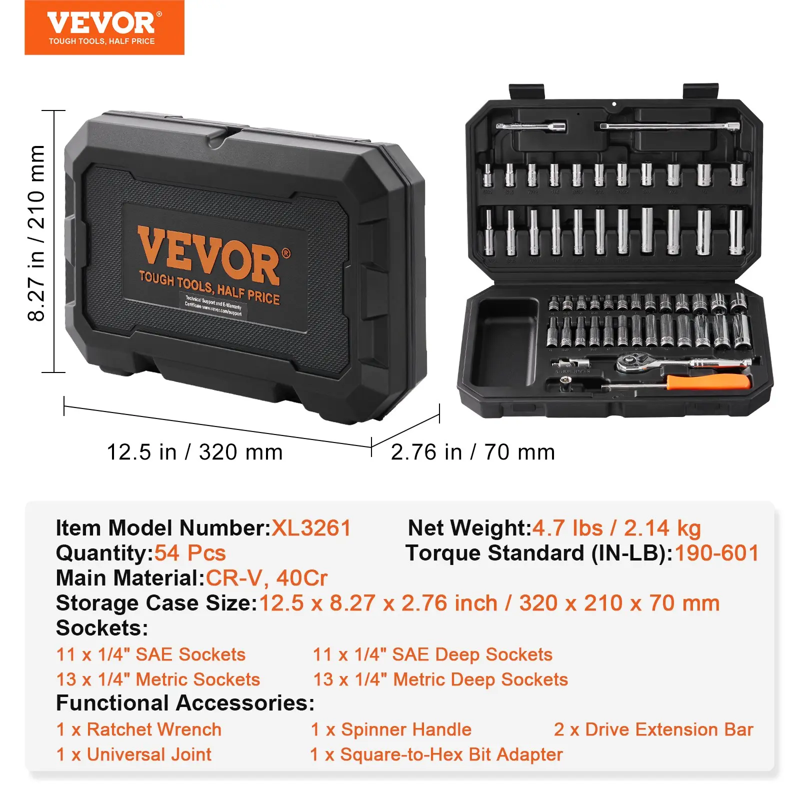 Mechanic Tool Kit, 145/205/450-Pc Automotive Work Tools Set with 1/4"-3/8"-1/2" SAE & Metric Sockets, Storage Case, Vehicle Accessories, Cars Accessories & Car Stuff