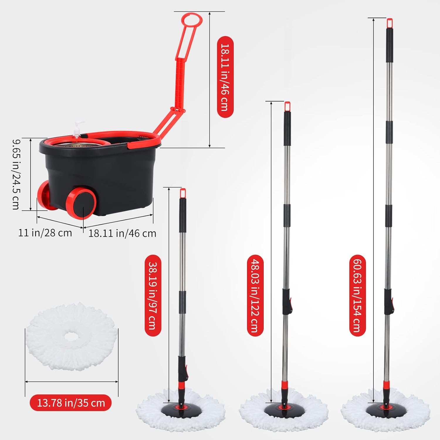 SummerVibes Colorful 360&deg; Spin Mop and Bucket Set with 3 Microfiber Refills 61in Stainless Steel Adjustable Extendable Pole Plastic Bucket for General Cleaning, Gifts for Mother's Day