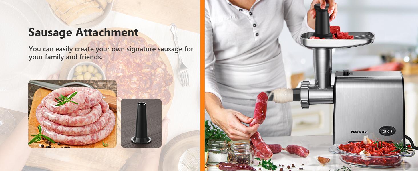Electric Meat Grinders, Sausage Stuffer Maker 450W(3000W Max) Food Grinder with Blade & 3 Plates,Tubes & Kubbe Kit,Stainless Steel Meat Mincer Machine Ground Beef/Pork Home Kitchen Appliances Slicer