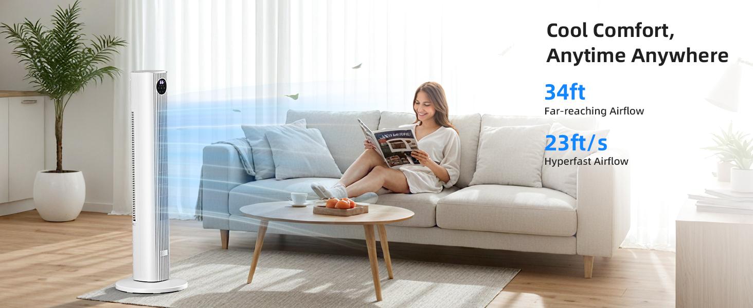 【DealsForYouDays】Antarctic Star Tower Fan Portable Electric 85&deg; Oscillating Fan with Remote Control, Quiet Operation, 3 Speed Settings & 12H Timer, Bladeless Standing Floor Fan for Bedroom & Office