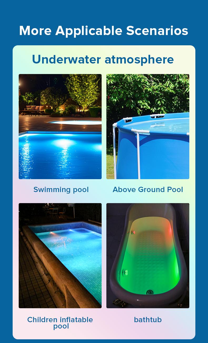 SANSI RGB Pool Lights with RF Remote & Timer &ndash; Waterproof, Battery Operated, Flash/Fade/Smooth Modes, Magnetic & Suction Installation &ndash; Portable for Showers, Pools, Outdoors &ndash; Perfect for Garden SummerVibes