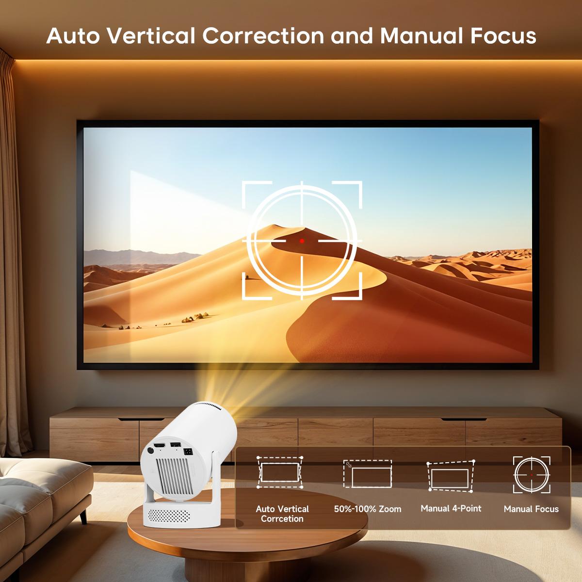 Smart Projector HY300Pro+ with 4K Decode 290ANSI Auto Keystone Correction Built-in 5W speaker Dual WiFi6 Wireless BT5.4 Android 14 Native 1280*720P for Home Cinema Portable Movie Theater Summervibes