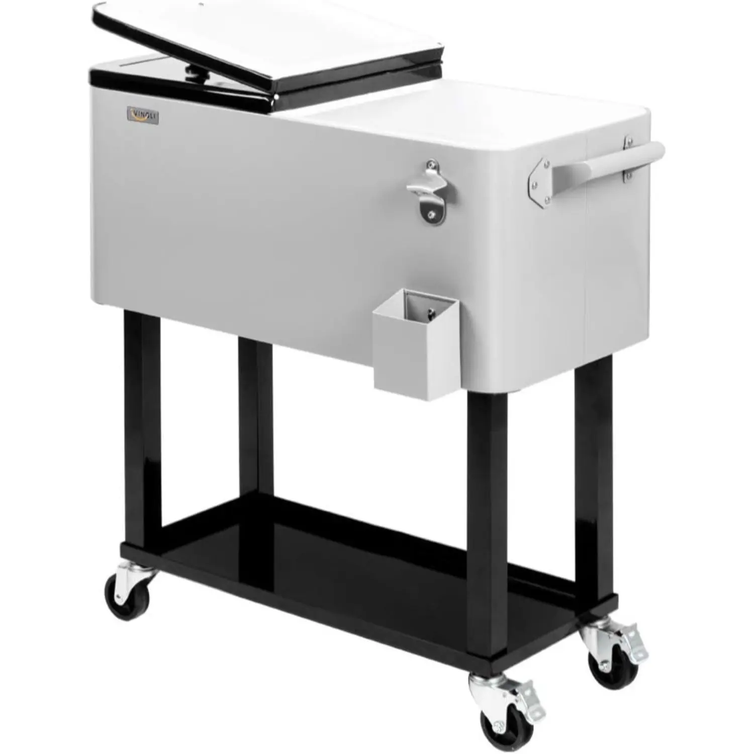 80 Quart Rolling Ice Chest on Wheels, Portable Patio Party Bar Drink Cooler Cart, with Shelf, Beverage Pool with Bottle Opener,Water Pipe 