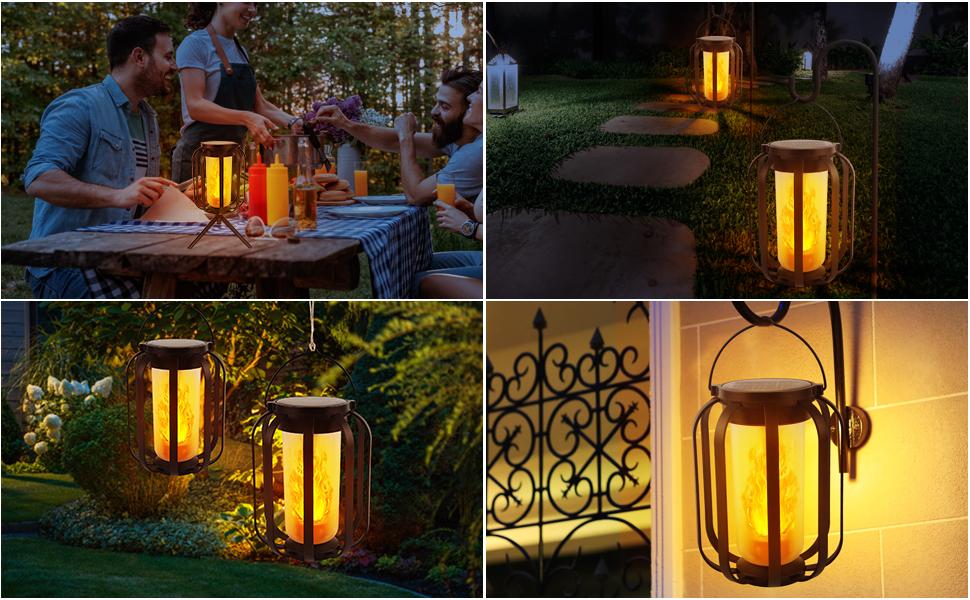Thanksgiving Christmas Lights Solar Lights Outdoor Light Strip Base, Upgraded Flashing Flame Outdoor Waterproof Lights, Solar Lights for Balcony Garden Room Decoration, Flame Garden Lights for Outdoor Balcony Walkway Decoration, Holiday Decorations.