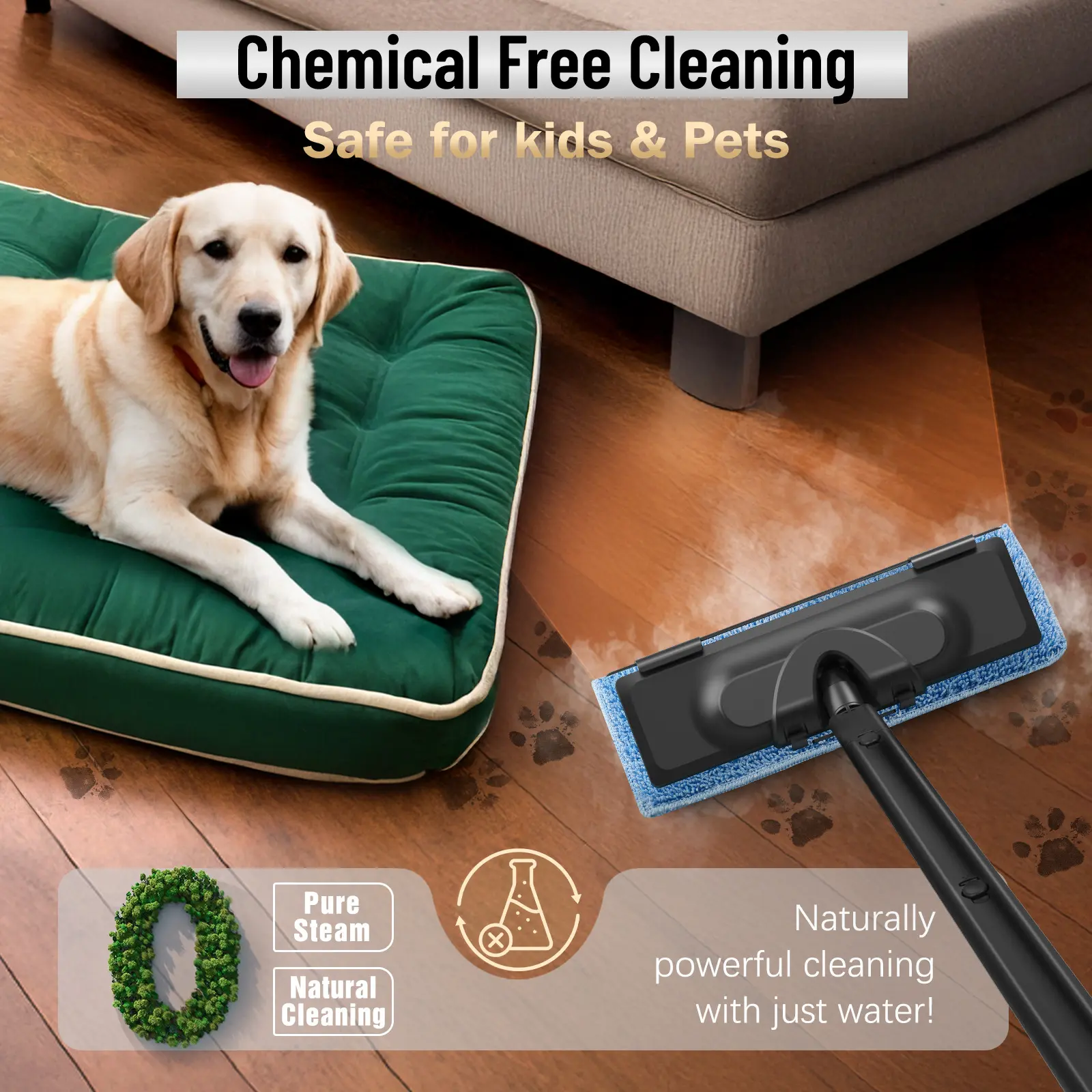 1800W High-Pressure Steam Cleaner – 1.5L Tank, 28 Attachments, Chemical-Free Heavy-Duty Cleaning