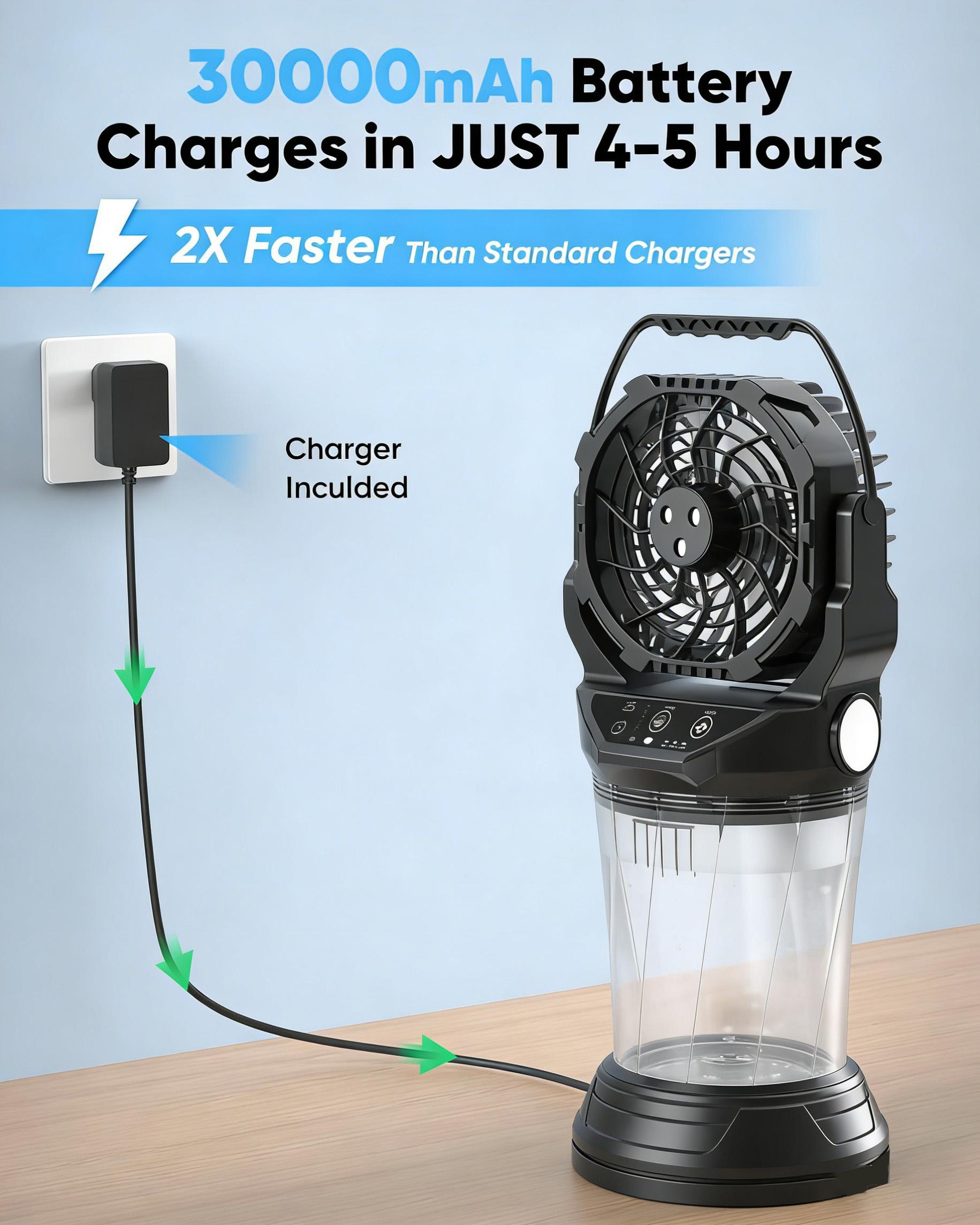 2026 New Portable Misting Fan with 38000mAh Rechargeable Battery, 120° Auto Oscillating Battery Powered Fan, 4 Speeds Spray Fan with LED ambient light for Camping, Patio, Outdoor/indoor, Travel (Black),Father's Day gift that won't collect dust