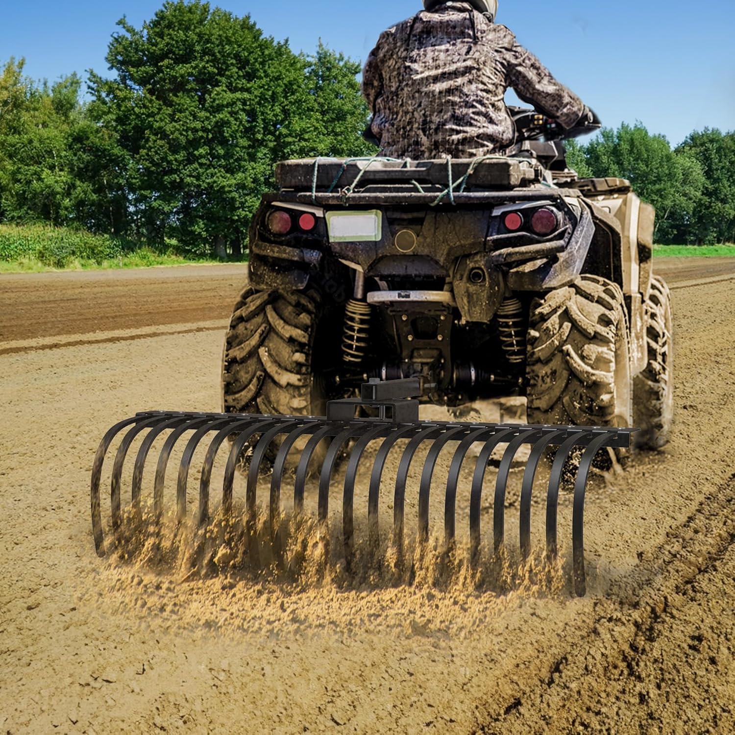 YITAMOTOR 48" / 60" Tow Behind Landscape Rake, 2" Receiver Lown Dethatcher Rack with 17 / 21 Steel Tines for ATV/UTV & 3-Point Hitch Systems Tractor, for Leaves, Debris, Grass, Pine Needles  Garden Manuallawnmower