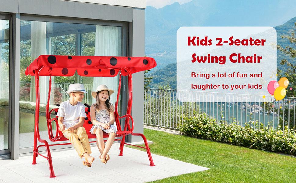 Costzon All-Weather kids Patio Swing,  2-Seater Porch Swing Lounge Chair Hammock w/Removable Canopy, Outdoor Swing Bench mothersdaygift