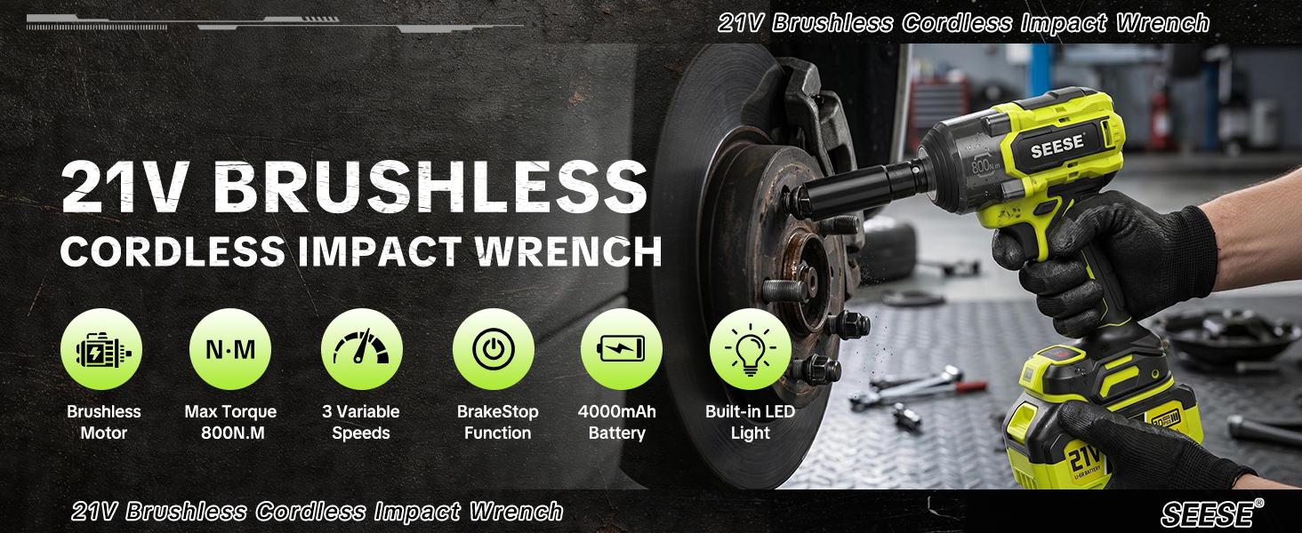 【FathersDayGift】SEESE 3 in 1 Cordless Impact Wrench 590 FT-LBS(800N.m) 3200IPM 1/2 Impact Gun High Torque Electric Impact Driver Cordless Impact Wrench with 21V 2 x4.0Ah Battery ,LED Light,9 Sockets,8 Drills,6 Screws & Case for Home Car Tire Lug Nut fathe