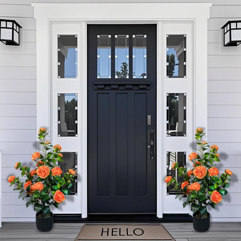 2 Pcs 3-foot Camellia Tree with Decorative Pebbles, Flower Pot, 24 Realistic Flowers, 188 Leaves for Indoor, outdoor courtyard Home Decor summerwins