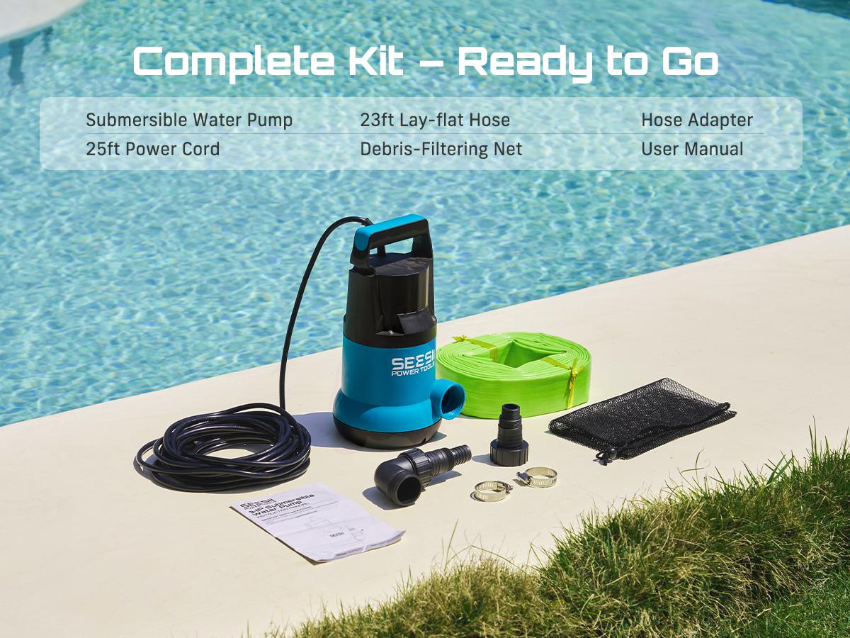 【FathersDay Gift】SEESII 1HP Submersible Water Pump, 4755GPH High Flow Sump Pump with 23ft Hose Kit, Anti-Clogging Filter Net for Swimming Pool Hot Tub Pond Basement Rooftop Garden Water Removal fathersdaygift 【FathersDay Gift】SEESII 1HP Submersible Water Pump, 4755GPH High Flow Sump Pump with 23ft Hose Kit, Anti-Clogging Filter Net for Swimming Pool Hot Tub Pond Basement Rooftop Garden Water Removal fathersdaygift