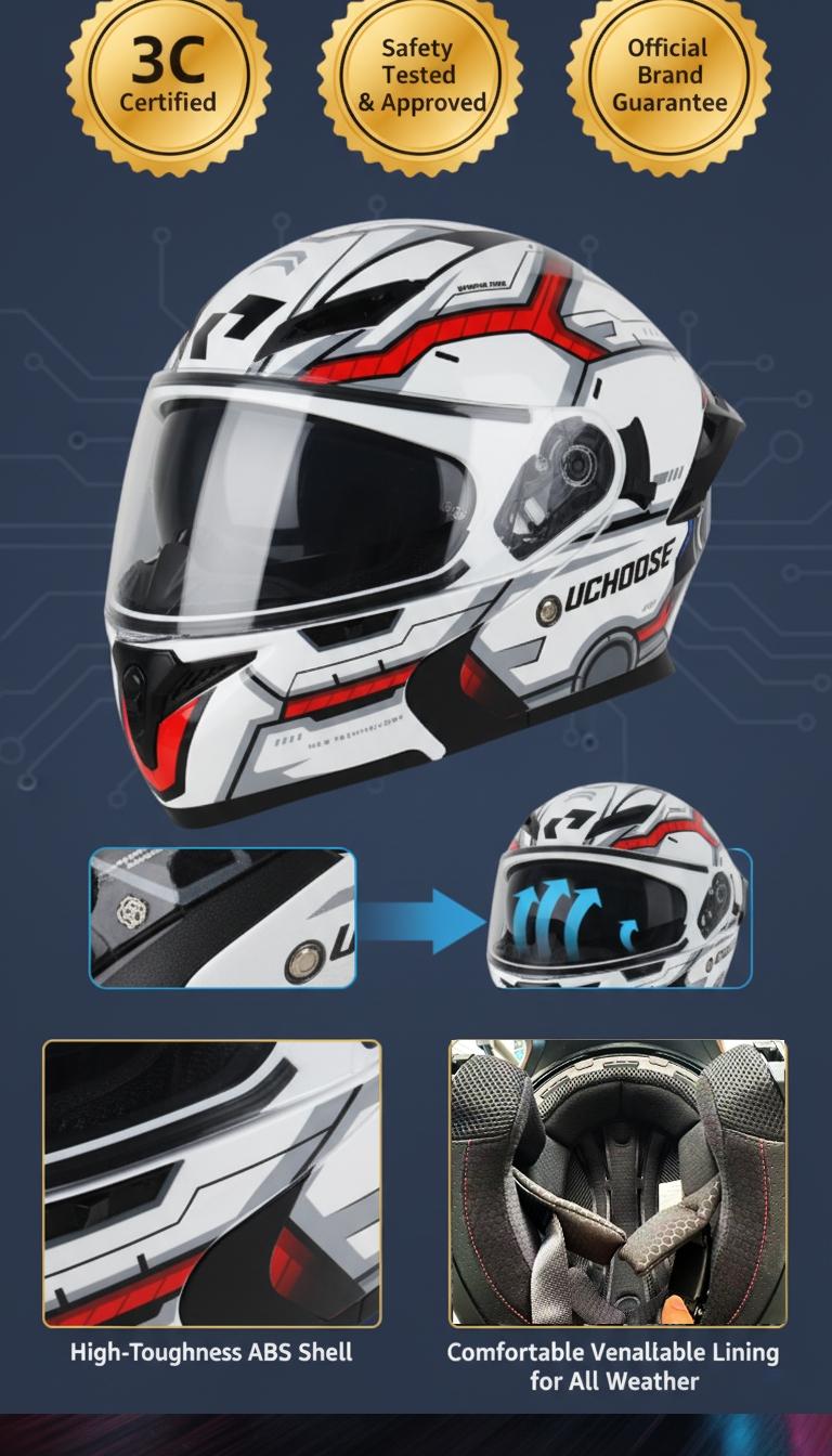 Motorcycle Helmet with Dual Lenses, Full Face Helmet, Unisex Small Helmet, Stylish Colorful Lenses, Dot Certified Safety Hat, Versatile and Trendy