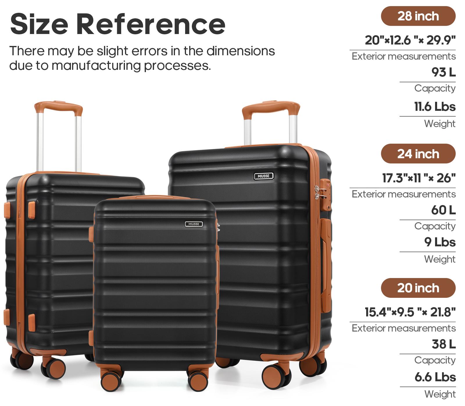 Miusse 3-Piece Luggage Set 20"/24"/28" Hardside Suitcases with Double Spinner Wheels TSA Lock Lightweight Durable Travel Luggage Set #Summervibes