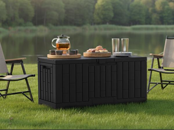 60 Gallon Outdoor Storage Box, Waterproof Resin Deck Box for Patio Cushions & Gardening Tools, Lockable & UV Resistant