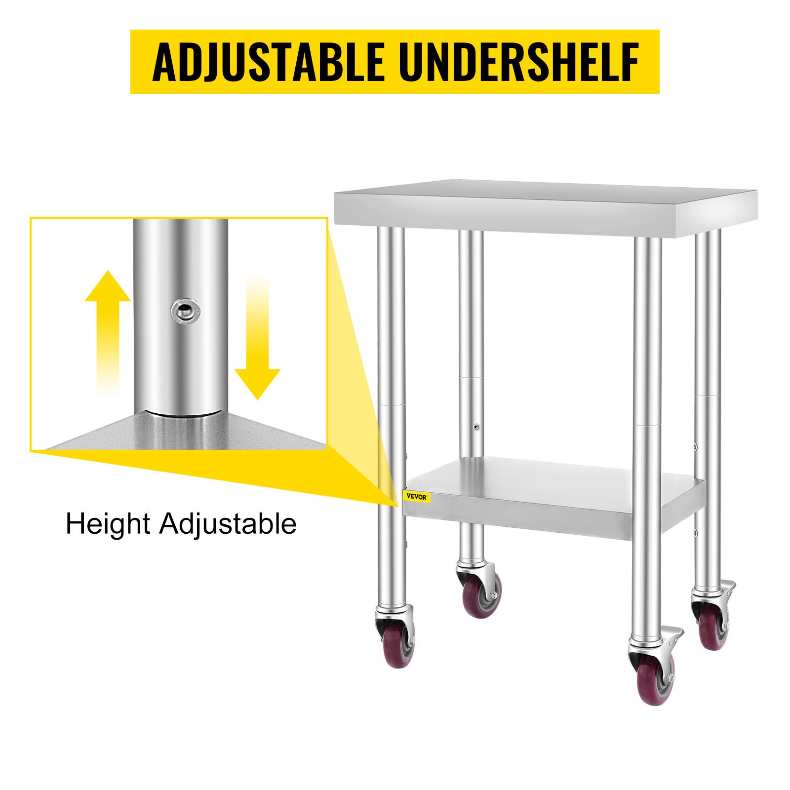 【Super Brand Day】VEVOR Stainless Steel Work Table, Various specifications, With 4 Wheels Heavy Duty Commercial Food Prep Worktable with Brake for Kitchen Prep Work,Stainless Steel Work Table，DEALS FOR YOU