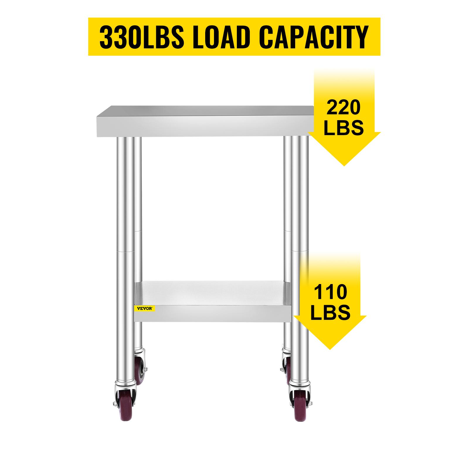 【Super Brand Day】VEVOR Stainless Steel Work Table, Various specifications, With 4 Wheels Heavy Duty Commercial Food Prep Worktable with Brake for Kitchen Prep Work,Stainless Steel Work Table，DEALS FOR YOU