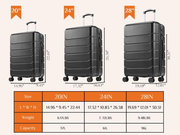 Travel Luggage, 20"/24"/28" Hardshell ABS Suitcase with Double Spinner Wheels, Lightweight Expandable Rolling Luggage with TSA Lock, Hardshell Abs Luggage