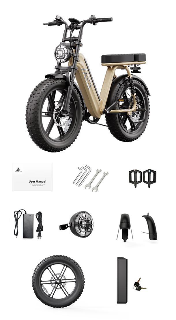 Summervibes 1500W Peak (750W Rated) Electric Bike, 20" Fat Tires, 90Nm Torque, 28MPH Top Speed, 48V 15Ah Battery, 65KM Range, LCD Display & Bluetooth App | Black & Desert Yellow