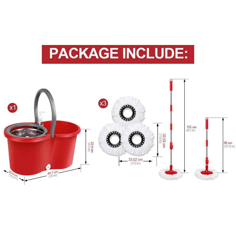 SummerVibes Colorful 360&deg; Spin Mop and Bucket Set with 3 Microfiber Refills 61in Stainless Steel Adjustable Extendable Pole Plastic Bucket for General Cleaning, Gifts for Mother's Day