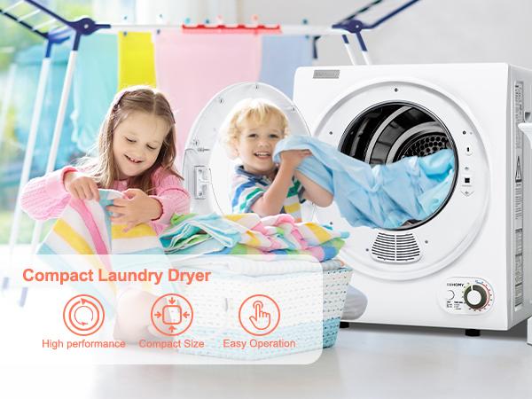 Euhomy Portable Dryer 1.5 -1.8cu. ft., Clothes Dryer with Stainless Steel Drum and Exhaust Hose, Dryer Ideal for Apartments, RVs, Dorm Rooms，White
