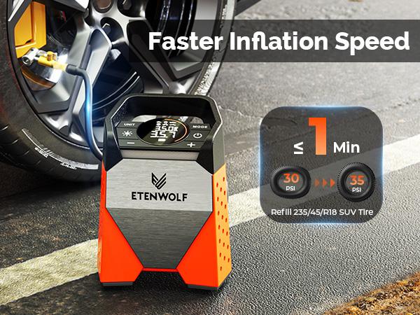 ETENWOLF 160PSI Car Air Pump & Tire Compressor, Portable Cordless Pump with Auto Stop, 7800mAh Battery for Flat Tires, SUVs, Bikes – ZEPHYR S3 (Vivid Orange) Emergency Air Pump outdoorfun ETENWOLF 160PSI Car Air Pump & Tire Compressor, Portable Cordless Pump with Auto Stop, 7800mAh Battery for Flat Tires, SUVs, Bikes – ZEPHYR S3 (Vivid Orange) Emergency Air Pump outdoorfun