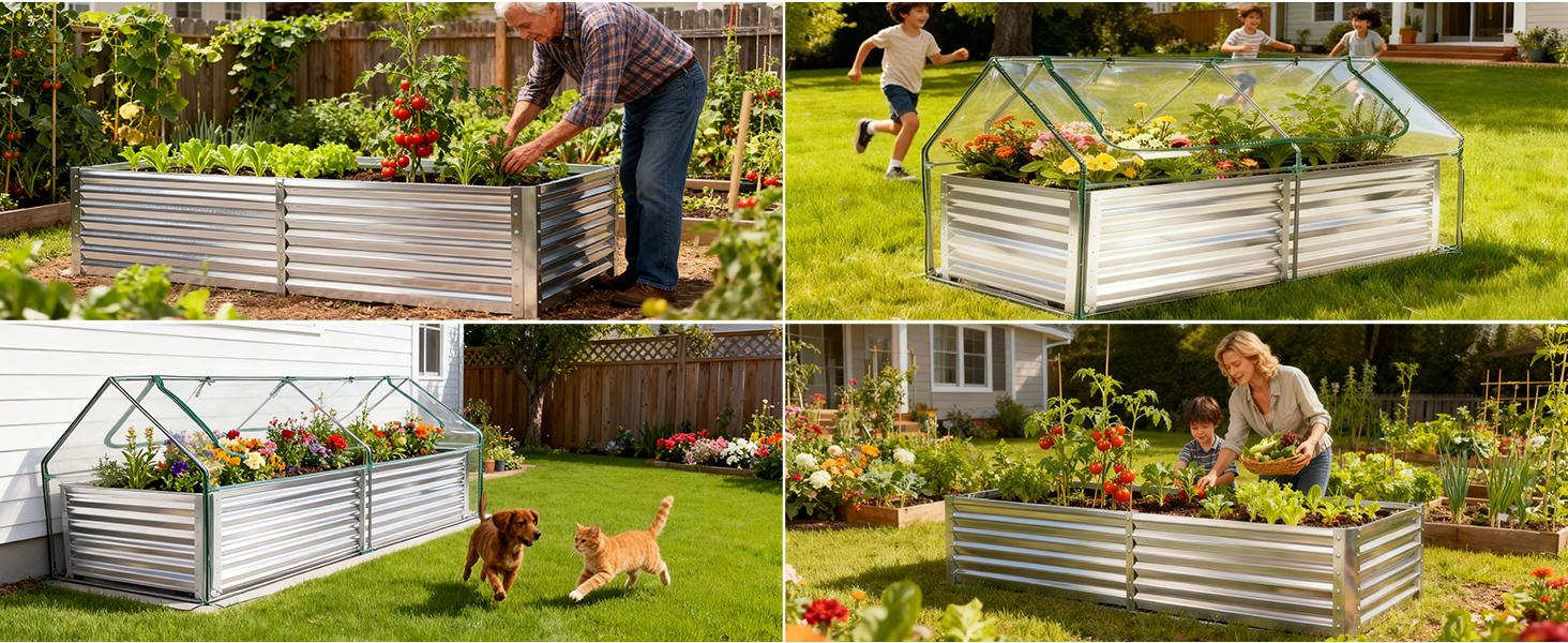 Outdoor Raised Garden Bed with Waterproof Cover for Growing Vegetables, Cold-Resistant Planter Box Kit with Large Screen Windows for Herbs & Flowers Outdoor Raised Garden Bed with Waterproof Cover for Growing Vegetables, Cold-Resistant Planter Box Kit with Large Screen Windows for Herbs & Flowers