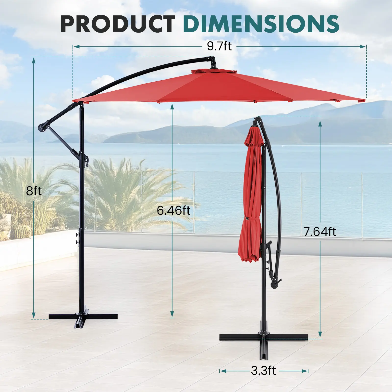 10ft Offset Outdoor Patio Umbrella with Base