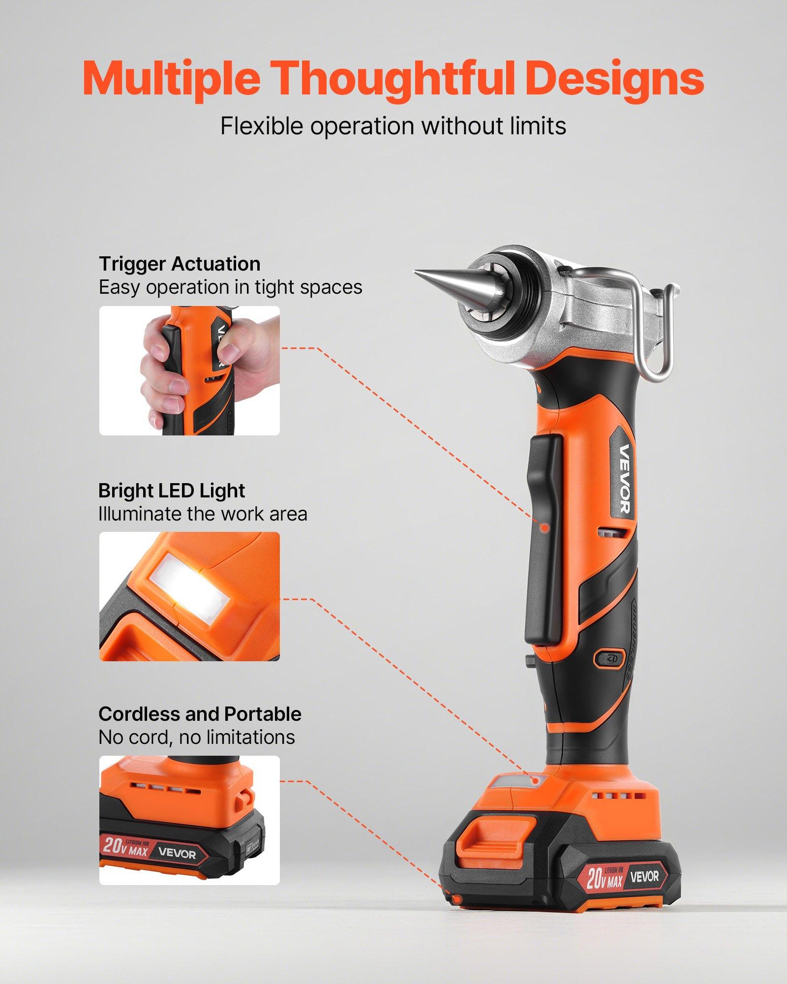 【DealsForYouDays】VEVOR 20V Max Cordless Tube Expander Construction Tool, 22000RPM Electric Tubing Expansion Tool for 1/2"-1" PEX-A Pipes, 3 Expanding Heads, 2x2AH Batteries, Fast Charging Charger, Carrying Case, Construction Tools