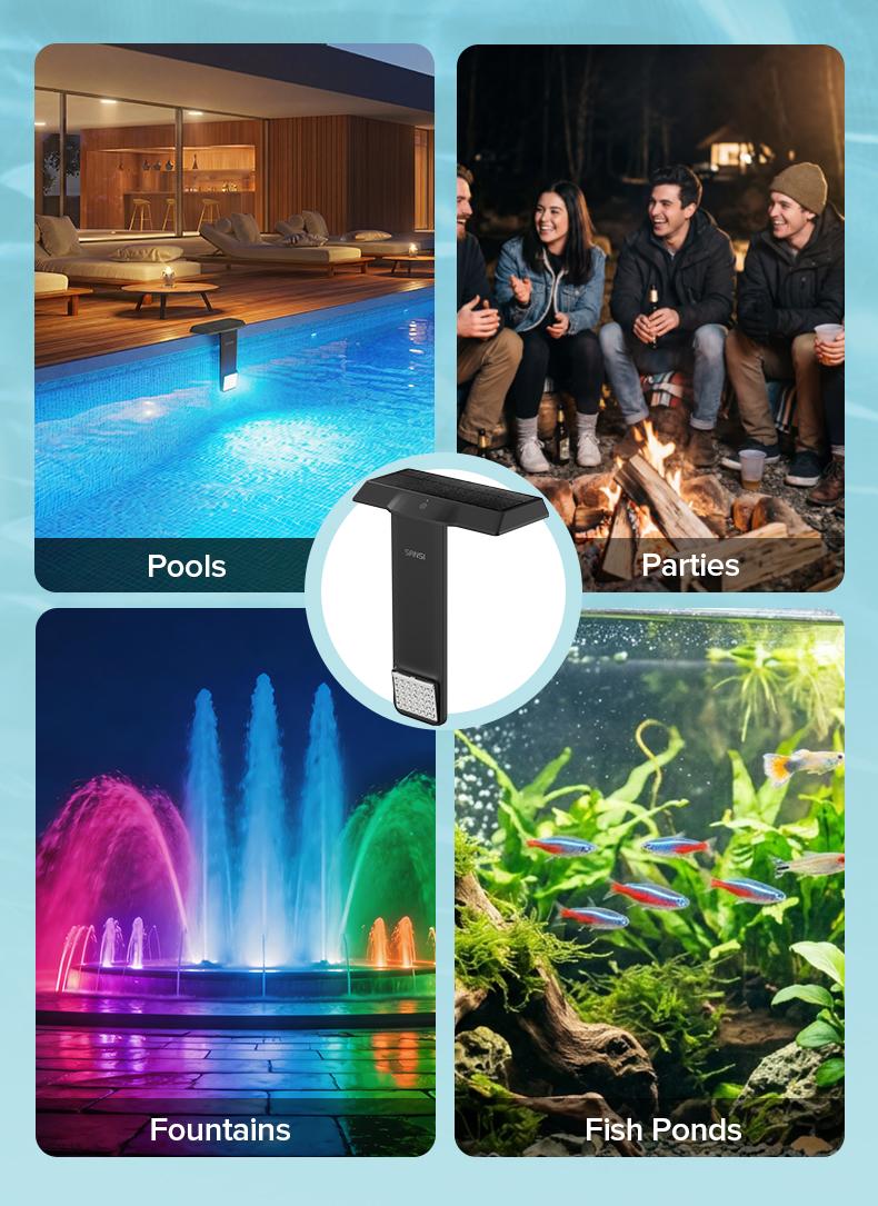 SANSI Solar Poolside RGB Light with Remote, Waterproof Submersible Pool Light for Inground & Above Ground Pools &ndash; Summer Vibes Decorative Outdoor Lighting, Mother's Day Gift summervibes