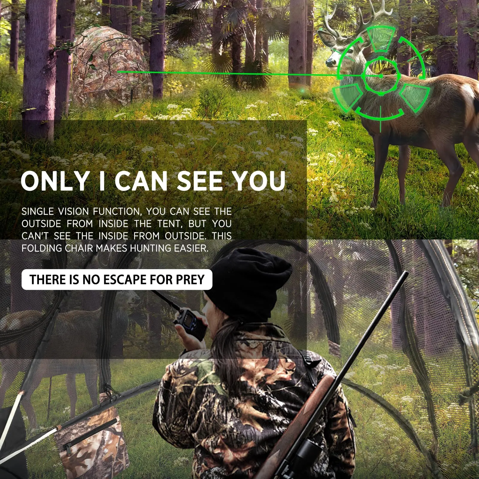 [Amazing Offer]Portable Blind With Chair - Camouflage See-Through Ground Tent with Cup Holder, Lightweight 1-Person Tent for Deer, Duck, and Turkey Hunting Visibility Convenience