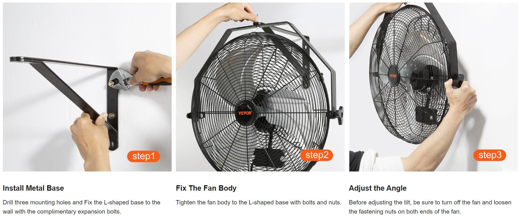 【DealsForYouDays】VEVOR Wall Mounted Fan - IP44 Waterproof Outdoor Cooling Fan3-Speed Adjustable Speeds High Velocity (Max. 4150 CFM)ETL Listed Industrial/Residential for WarehousePatioBlack, Adjustable Speeds Fan
