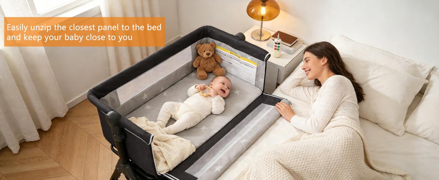 Baby Bassinet,  Crib for Infant and Newborn, Bedside Sleeper with Storage Basket and Mosquito Net, Easy to Fold, Height Adjustable, Portable Side Bed Crib portable Baby Furniture