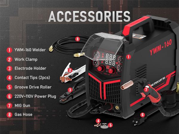 YESWELDER YWM-160 Gas Gasless MIG Welder 160Amp | 110/220V Dual Volts, Smart MIG Function, Digital Display | Gas/Flux Core/Lift TIG/Stick 4-in-1 Welding Machine