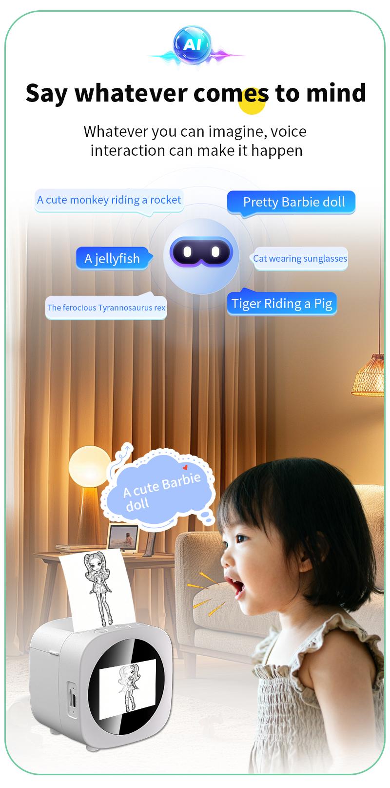 2026 New Product Smart AI Voice Sticker Printer Box, Magic Thermal Sticker Maker with Display, Inkless Portable Sticker Box for Home, Office, Study & DIY Projects, 5 Rolls Paper Included