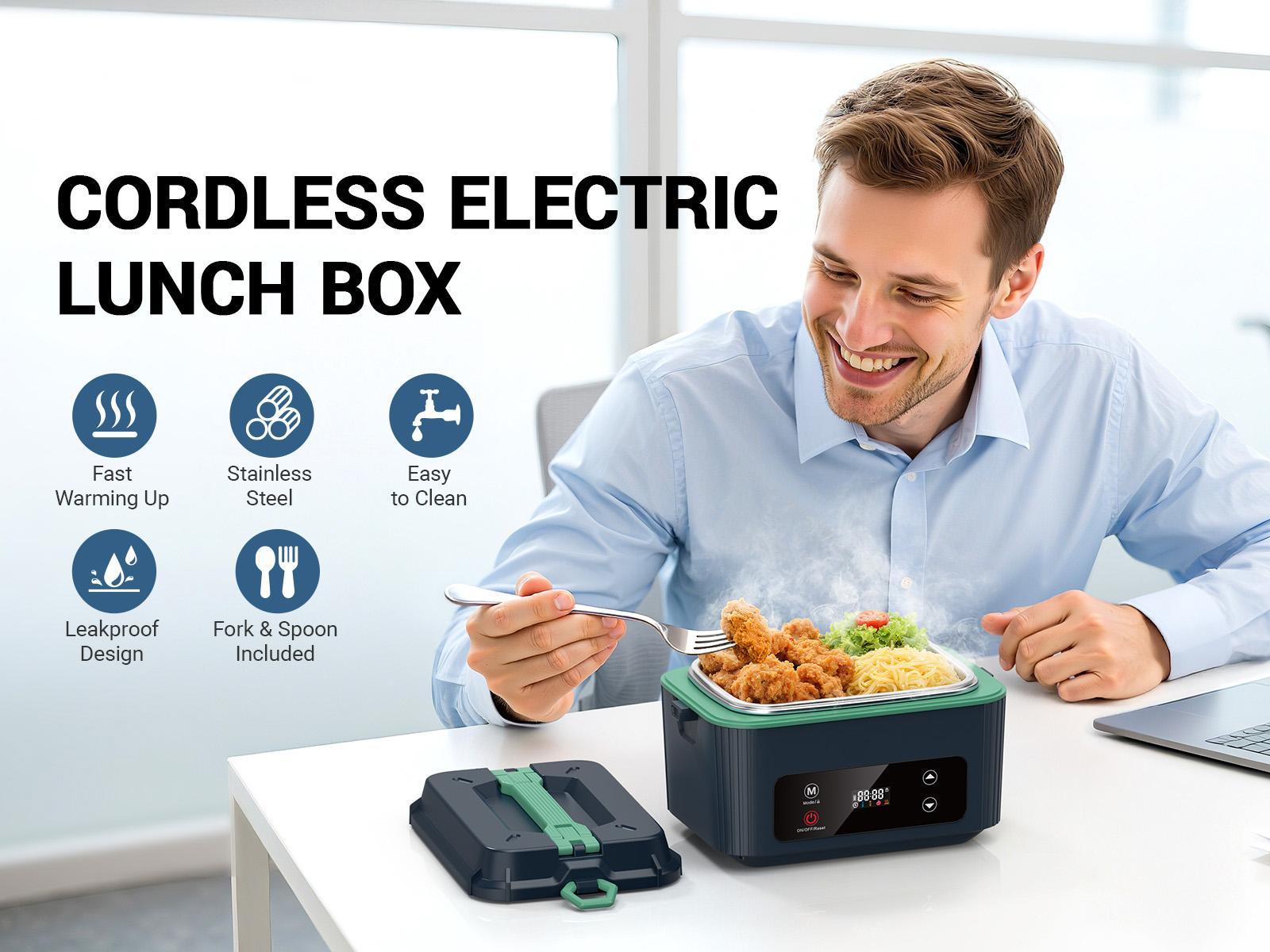 OGERY Self-Heating Electric Lunch Box, 100W Faster Heated Cordless Lunch Box for Adults with Automatic Heating, 40 fl oz 304 Stainless Steel Food Warmer with Timer for Hot Meals Anywhere summerwins