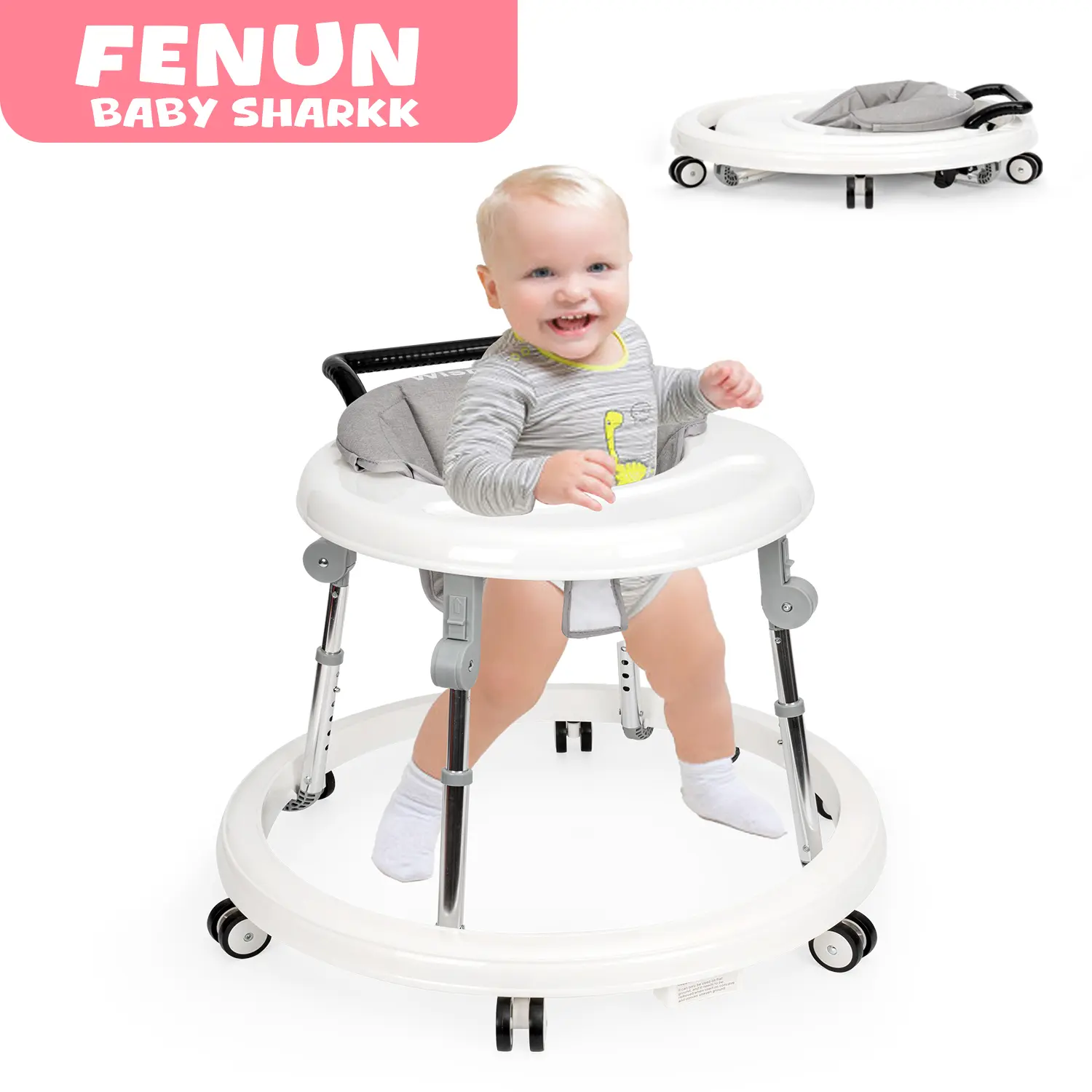 Baby Walker Foldable with 9 Adjustable Heights, Baby Walkers and Activity Center for Boys Girls Babies 7-18 Months, Baby Walker with Wheels Portable