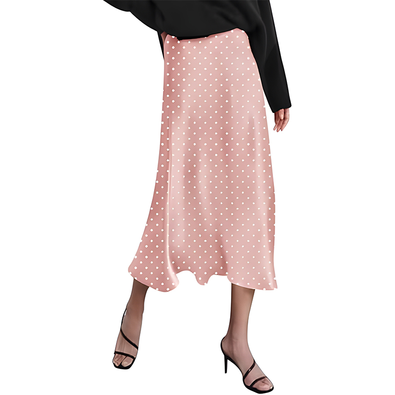 Women High Waist Satin Midi Skirt