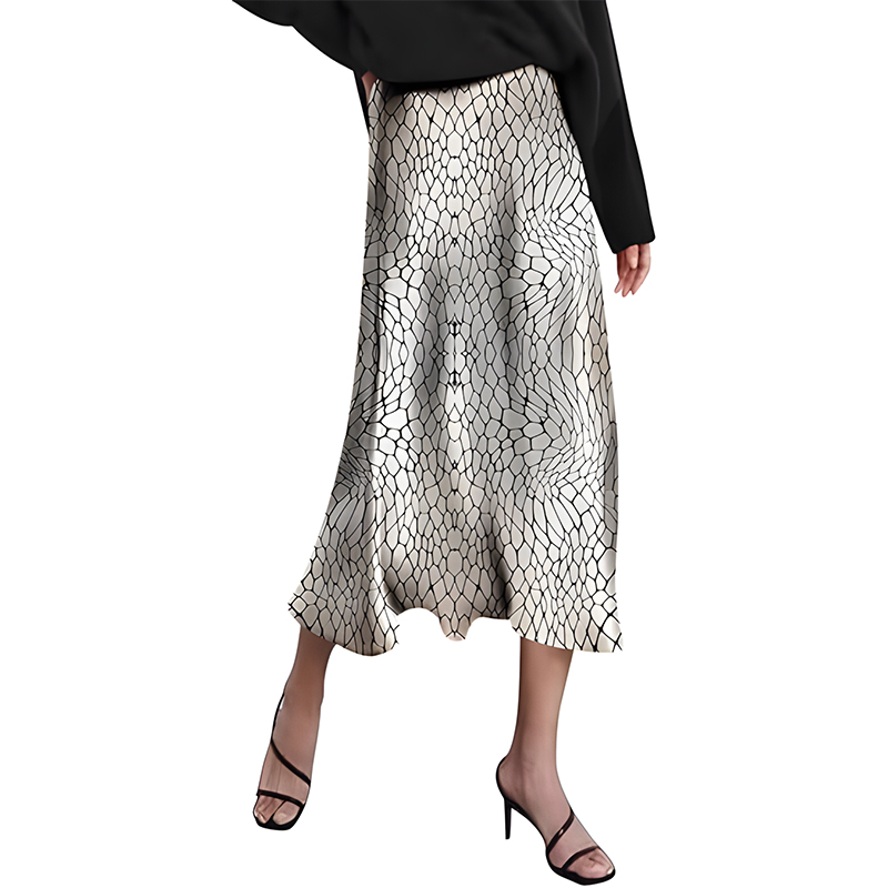 Women High Waist Satin Midi Skirt
