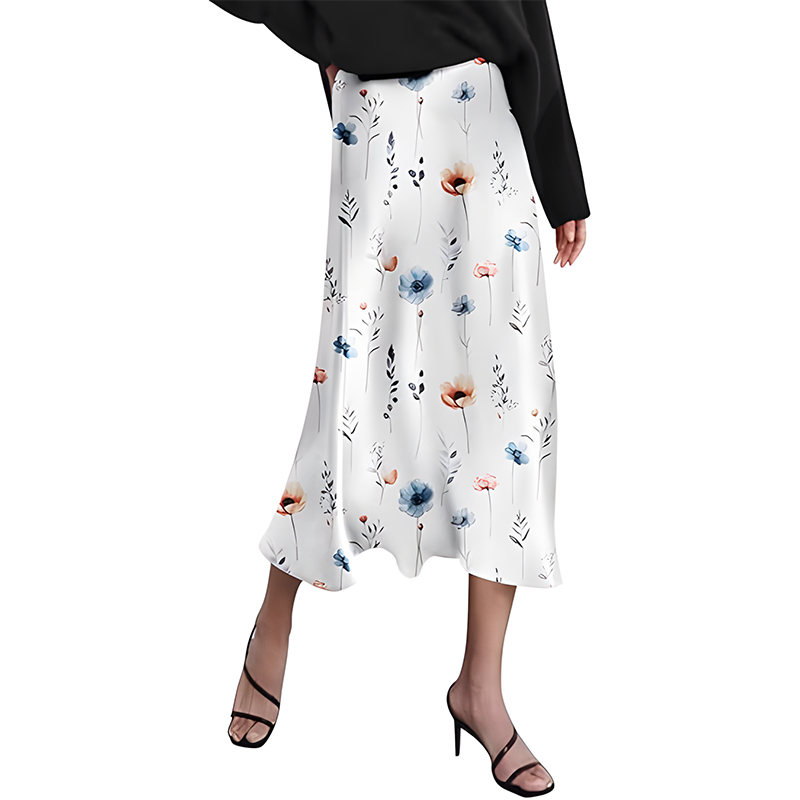 Women High Waist Satin Midi Skirt