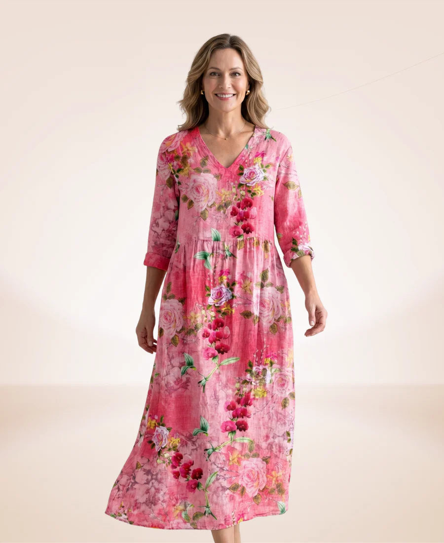Women’s Floral V-Neck Cotton-Blend Maxi Dress