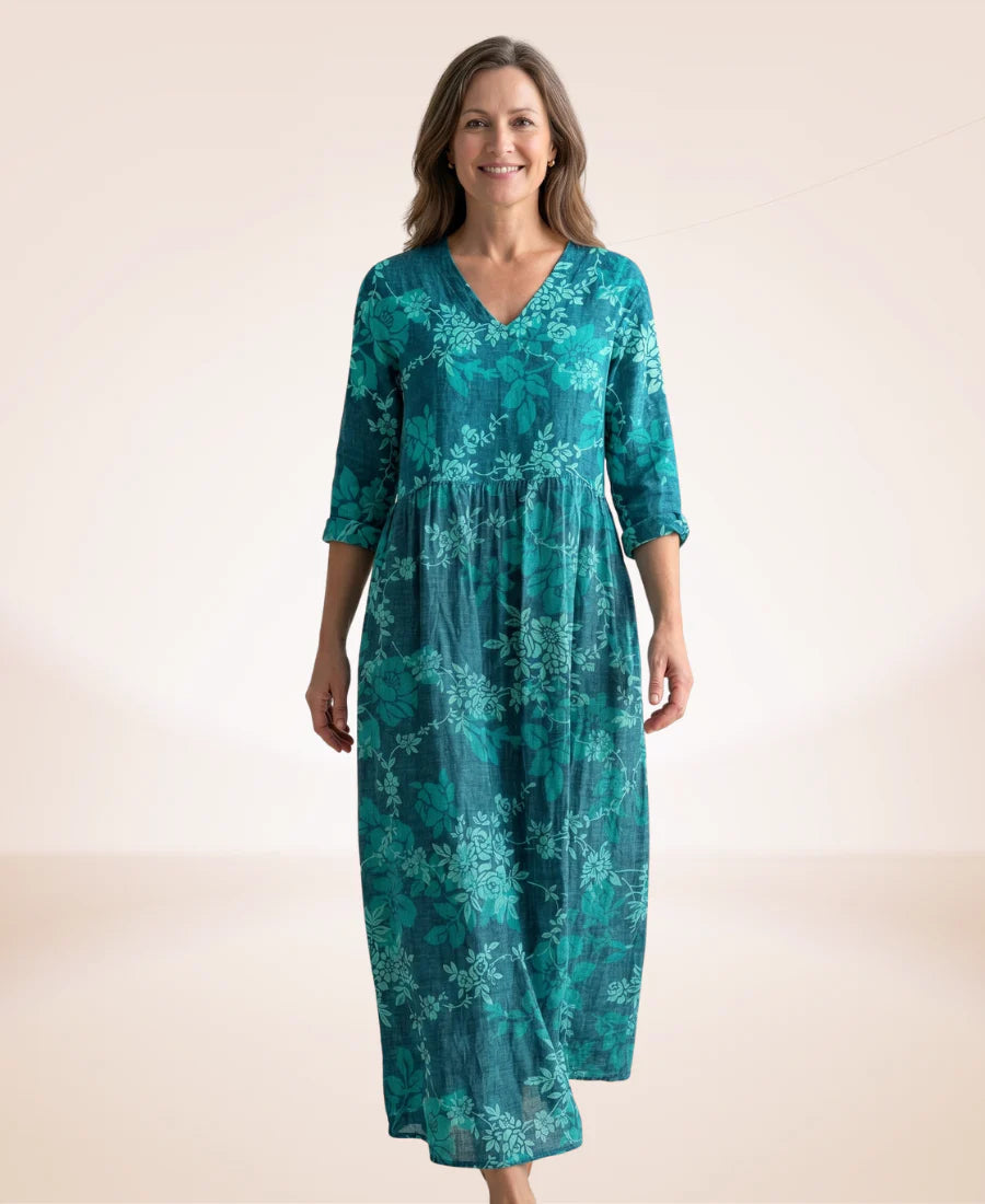 Women’s Floral V-Neck Cotton-Blend Maxi Dress